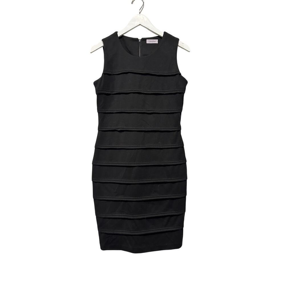 Calvin Klein Size 4 Black Stretchy Knee Length LBD Work Careerwear Sheath Dress